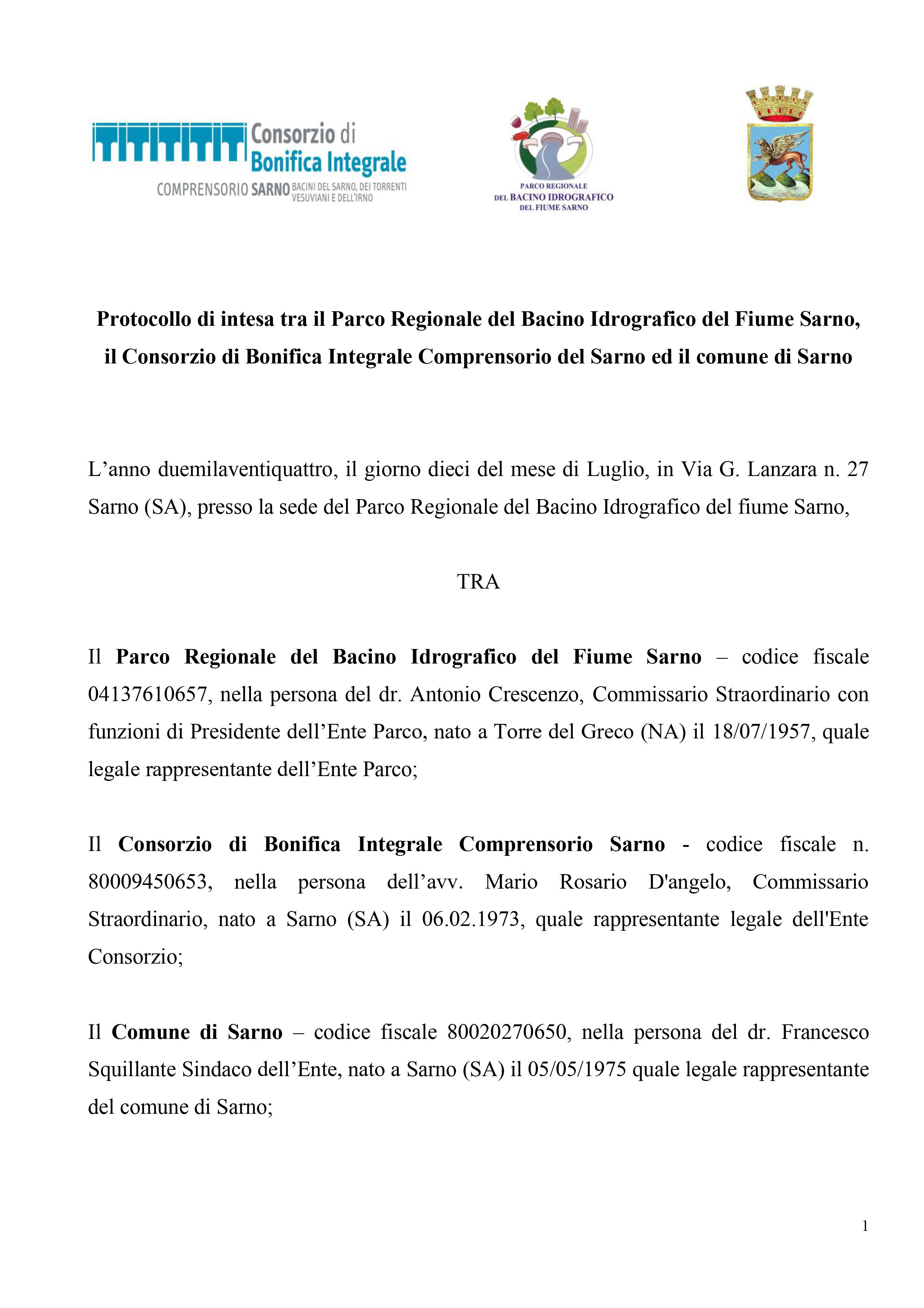 Protocollo Parco Comune Sarno Consorzio